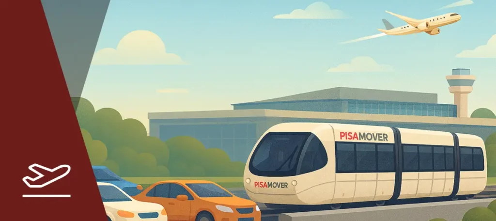 Navetta PisaMover che collega l’aeroporto Galileo Galilei alla stazione Pisa Centrale.