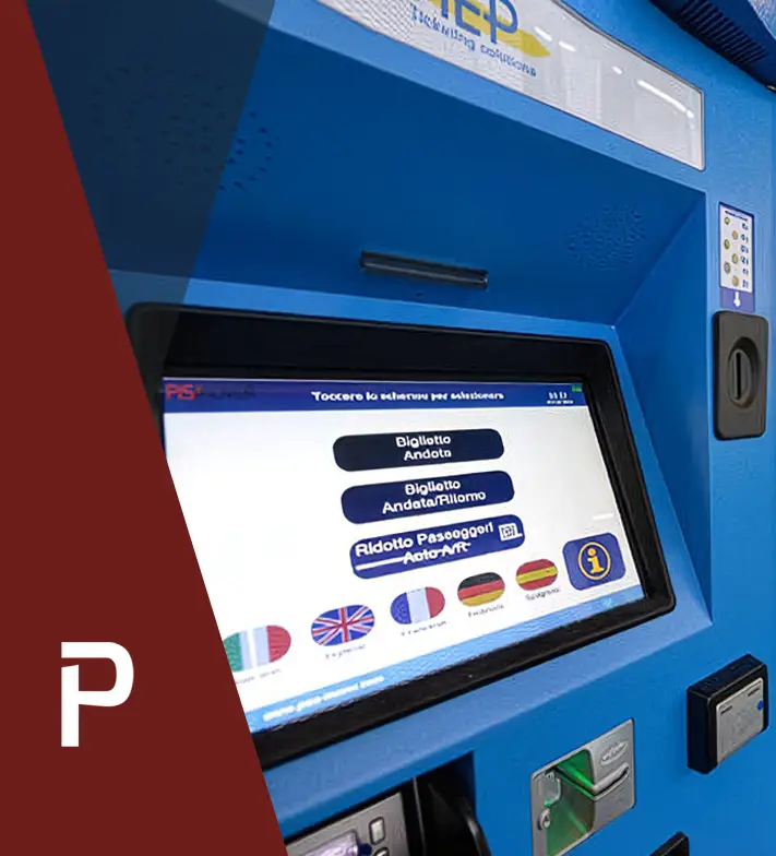 Emettitrice automatica dei biglietti del Pisa Mover con schermo touch.